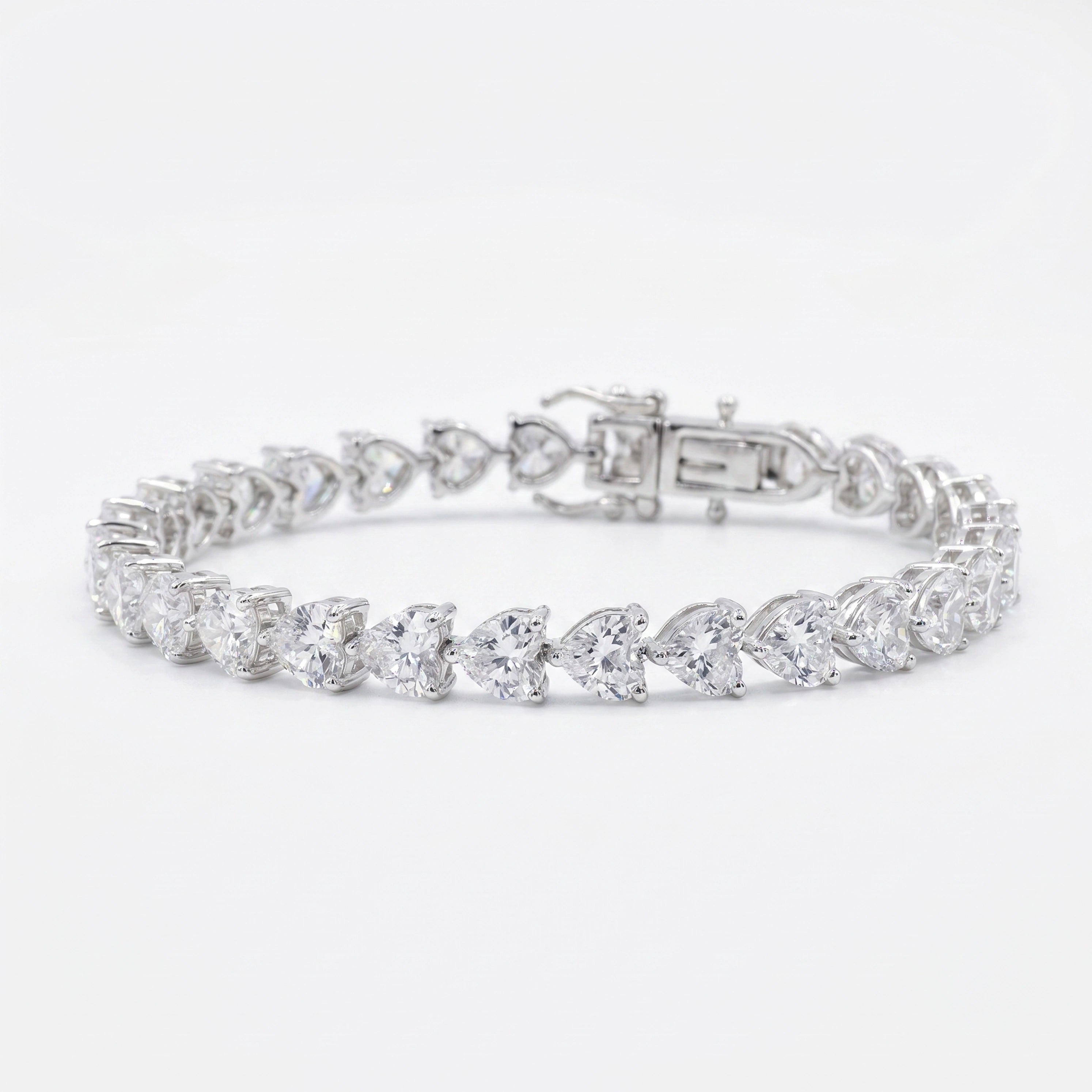 Silver Heart Line Tennis Bracelet