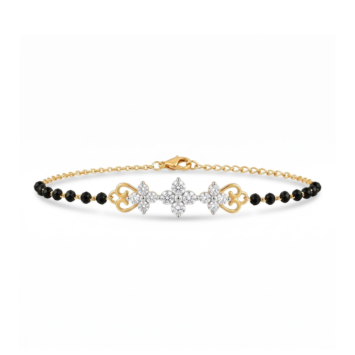 Gold Black Bead Floral Bracelet