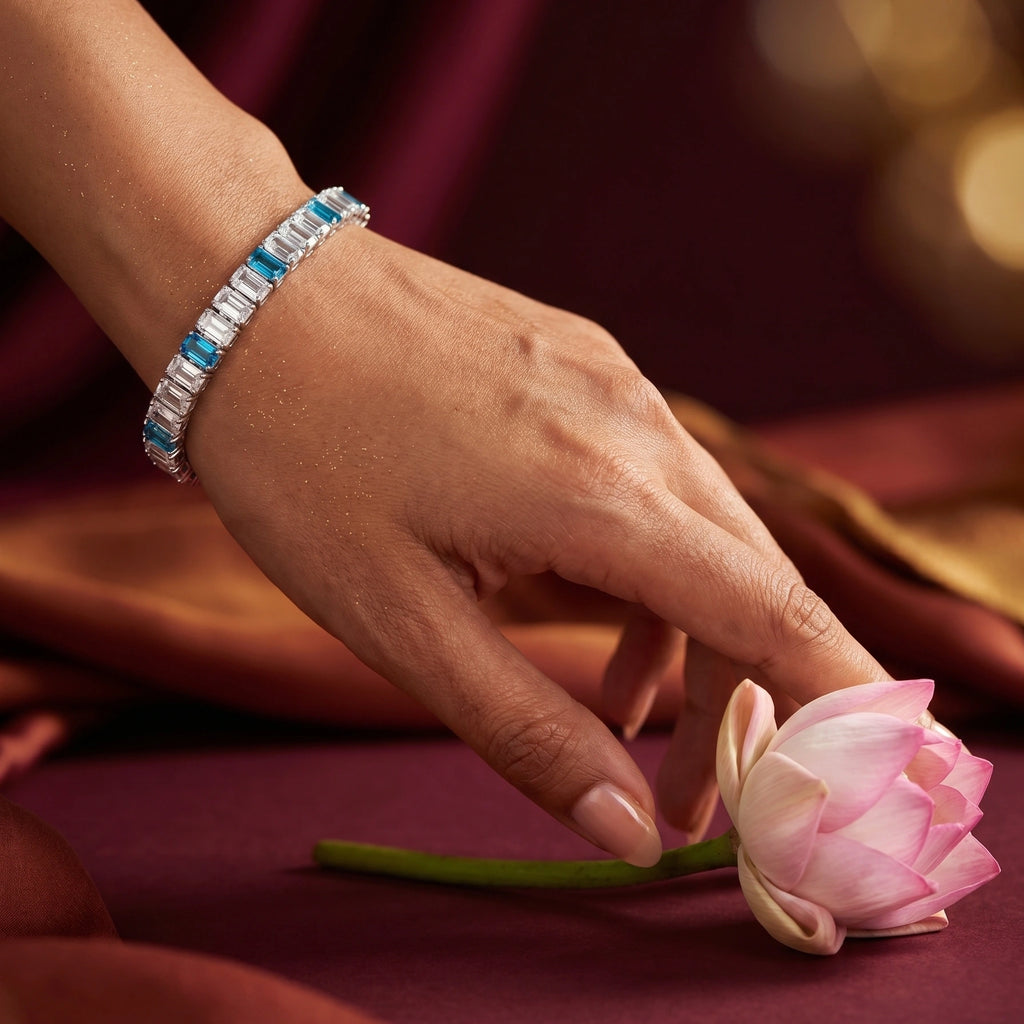 Silver Azure Baguette Tennis Bracelet