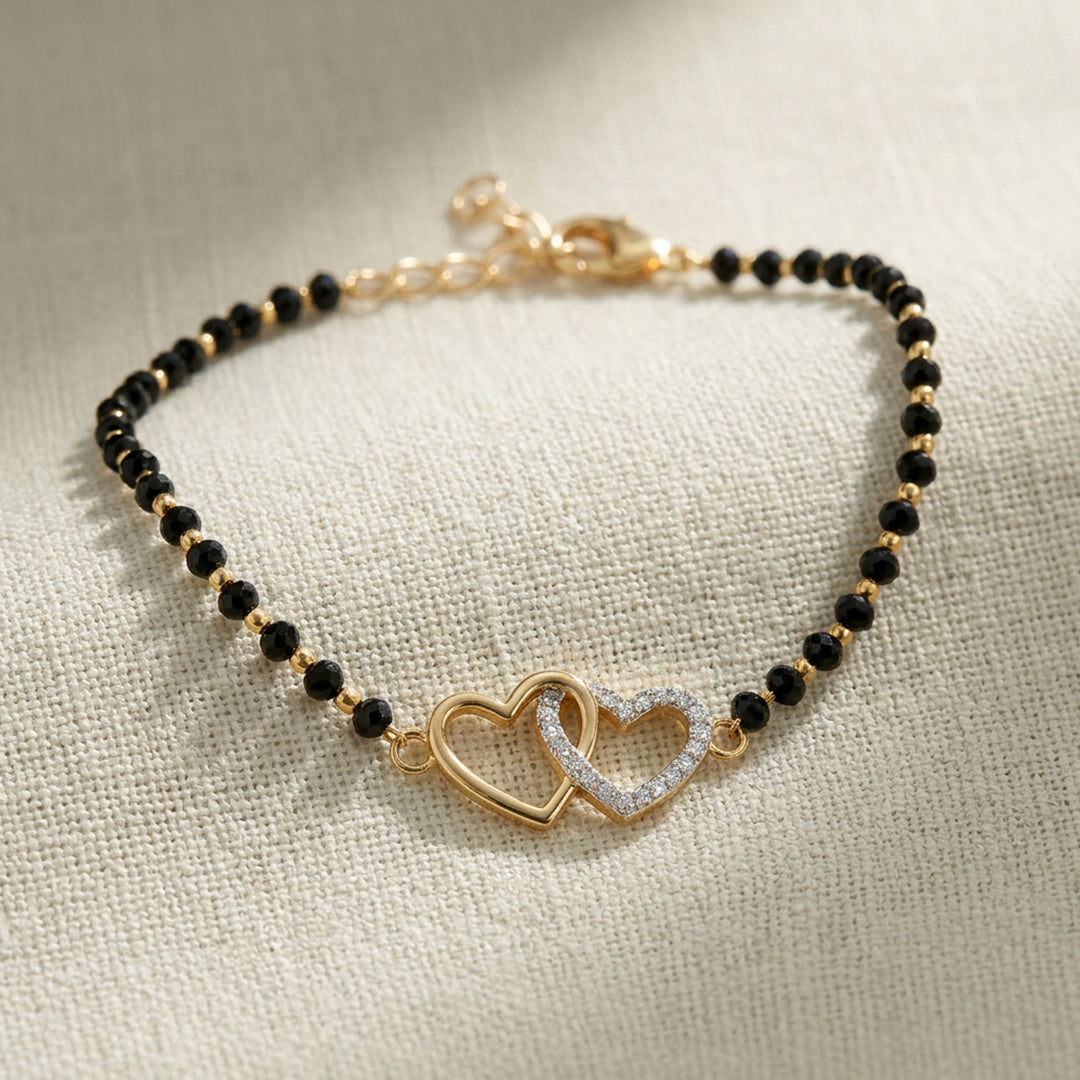 Gold Twin Heart Mangalsutra Bracelet