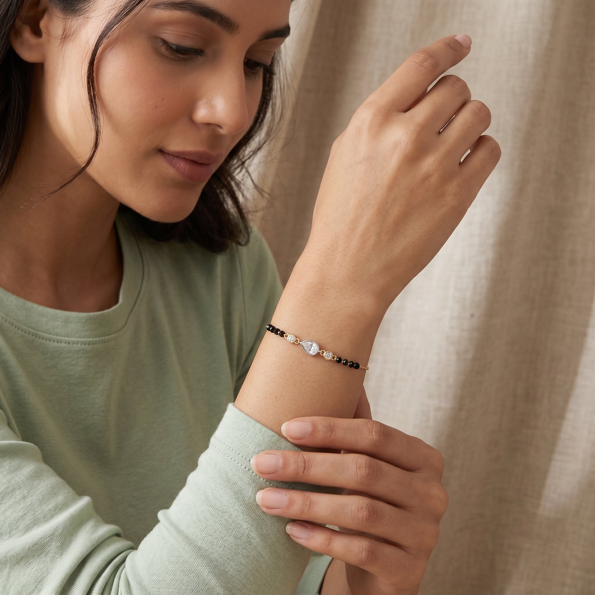Gold Pear Mangalsutra Bracelet