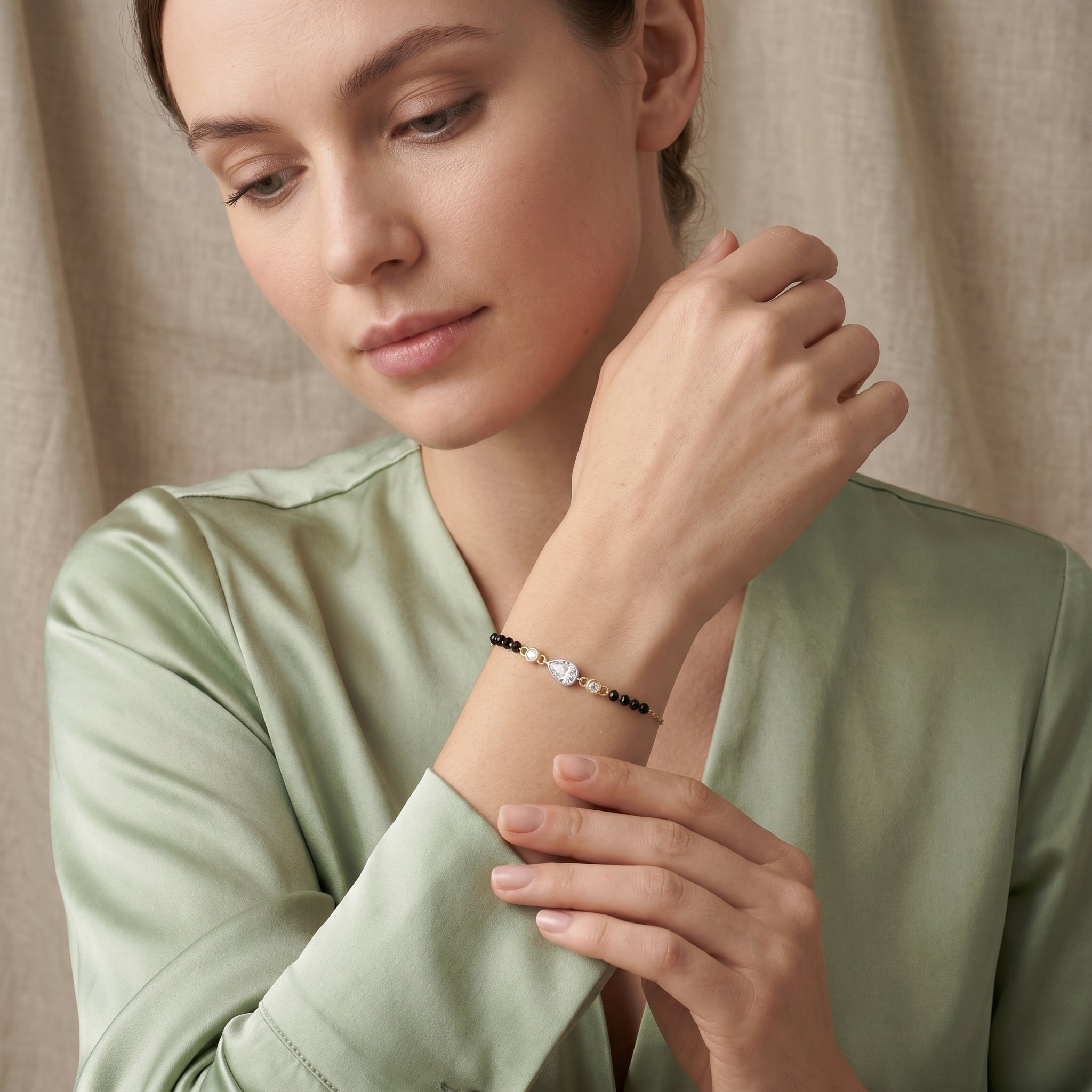 Gold Pear Mangalsutra Bracelet