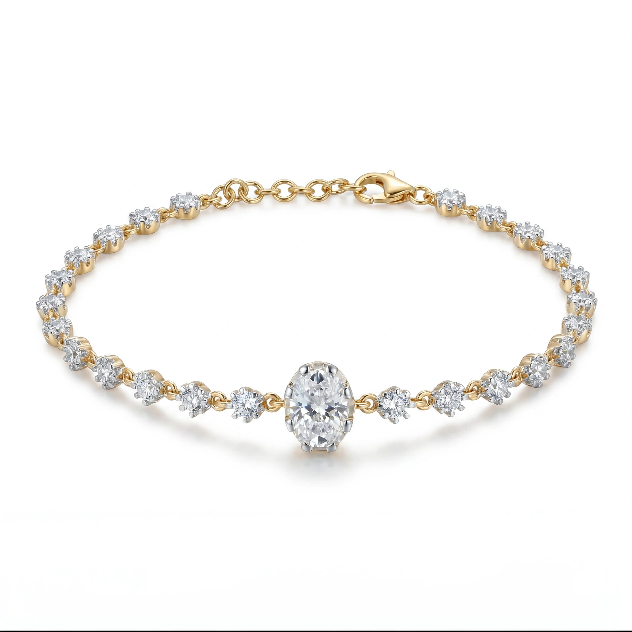 Gold Oval Solitaire Line Bracelet