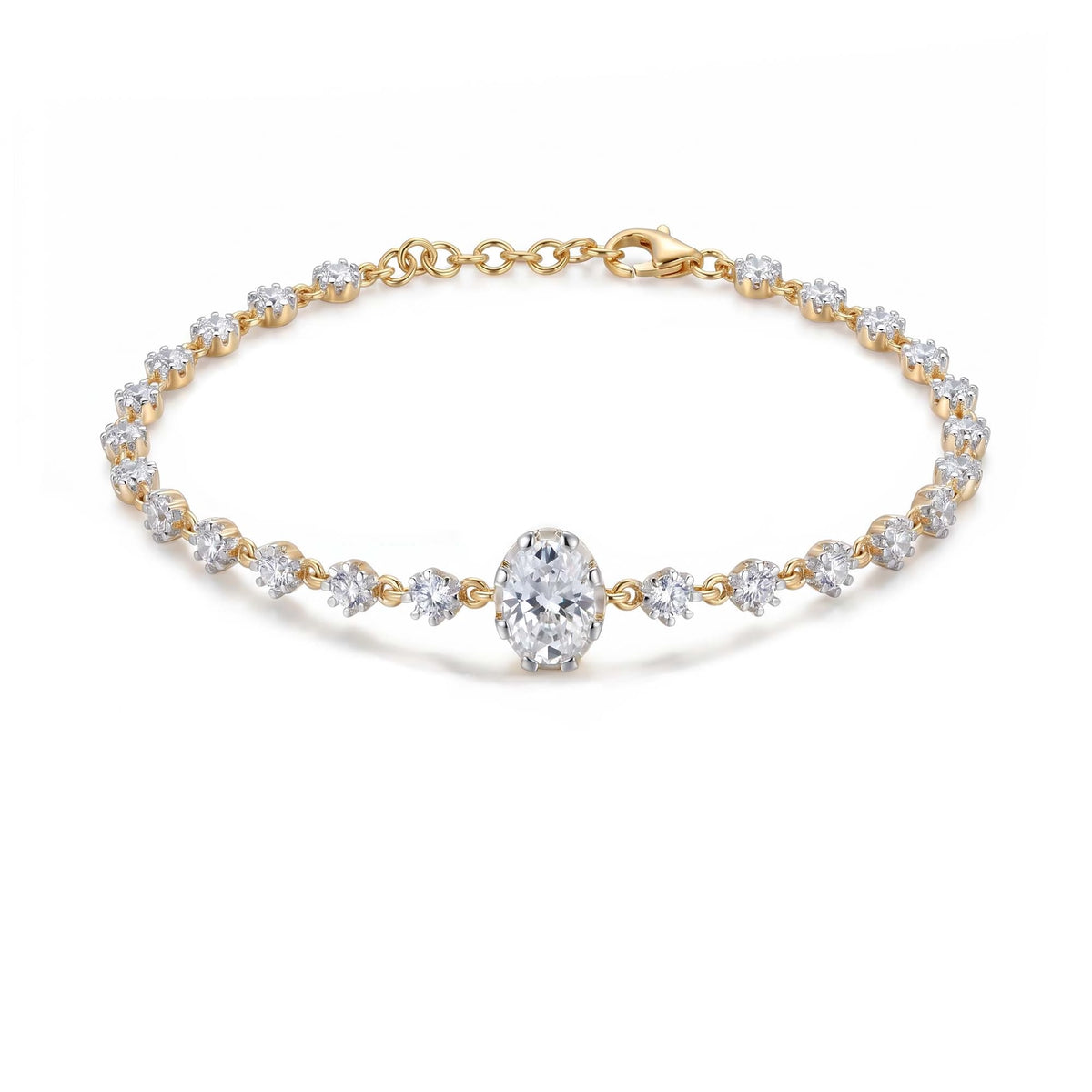 Gold Oval Solitaire Line Bracelet