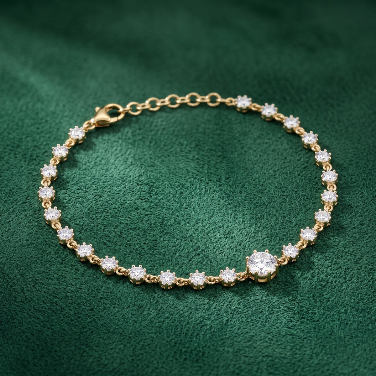Gold Round Halo Tennis Bracelet