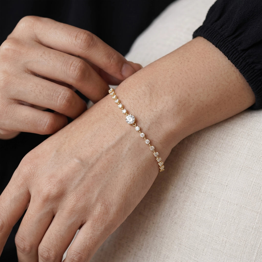 Gold Round Halo Tennis Bracelet