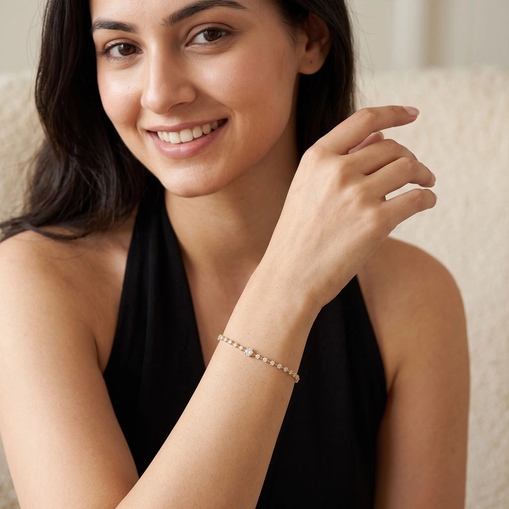 Gold Round Halo Tennis Bracelet