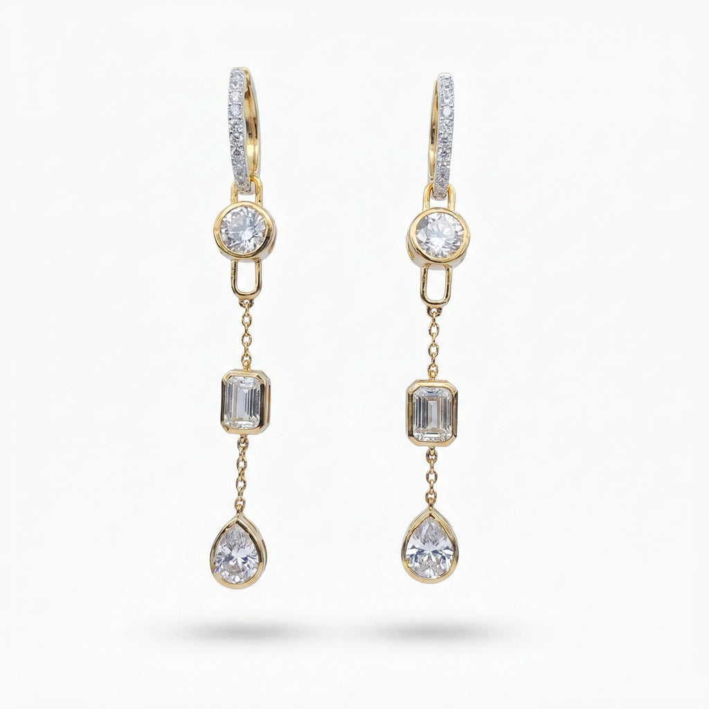 Gold Triple Drop Link Earrings