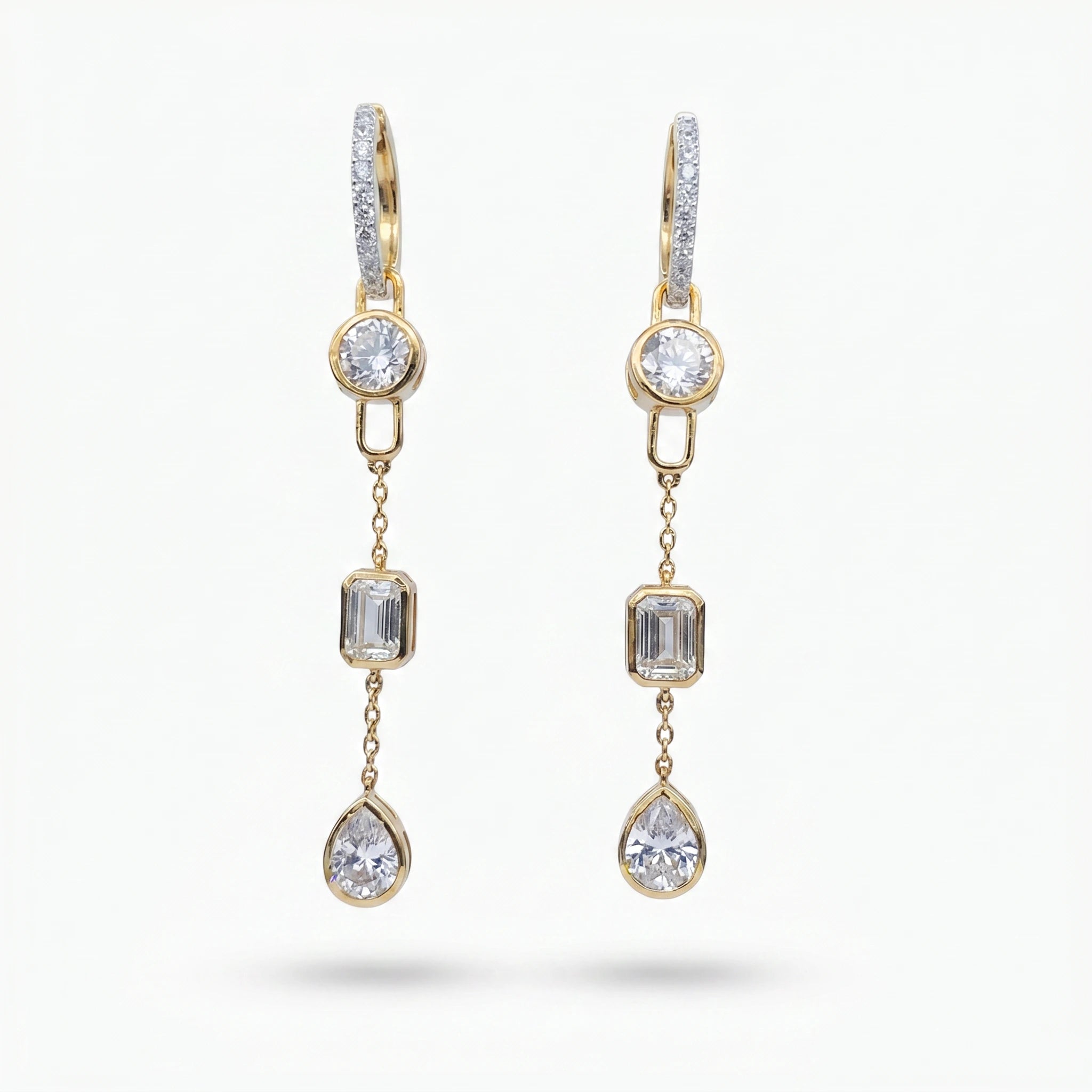 Gold Triple Drop Link Earrings