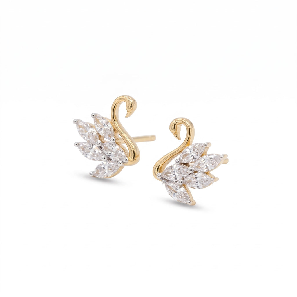 Gold Swan Crystal Stud Earrings
