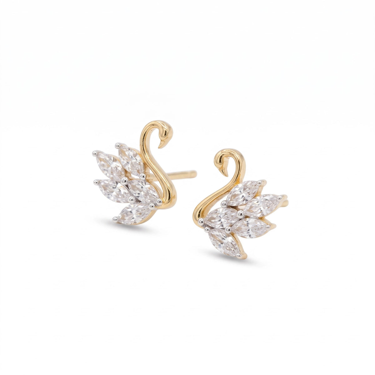 Gold Swan Crystal Stud Earrings