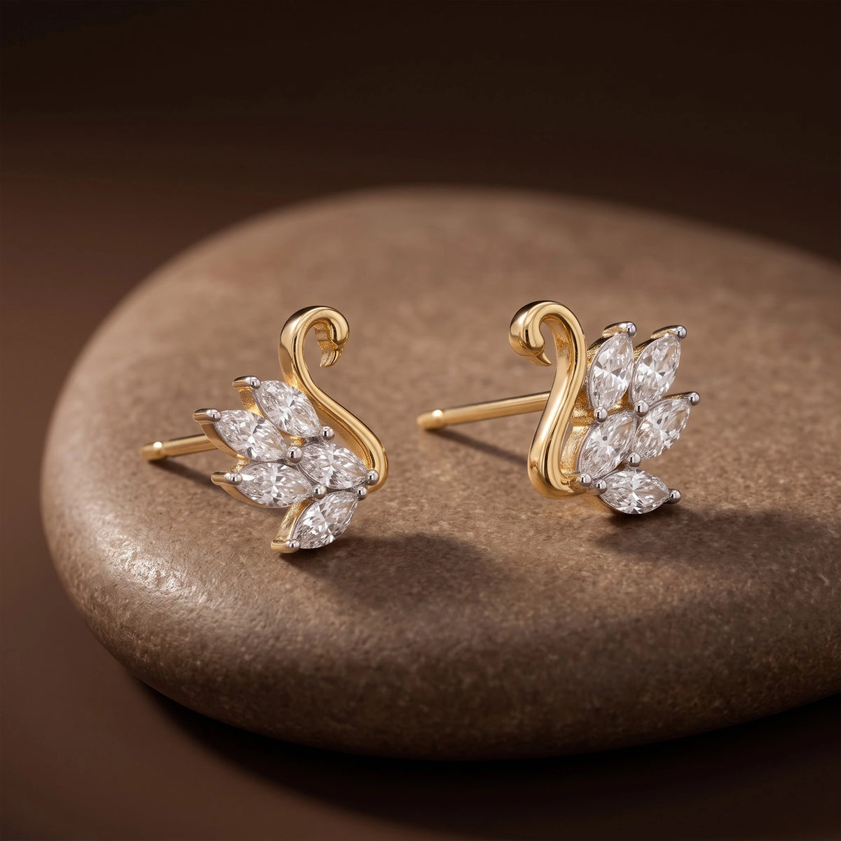 Gold Swan Crystal Stud Earrings