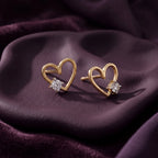 Gold Heart Solitaire Stud Earrings