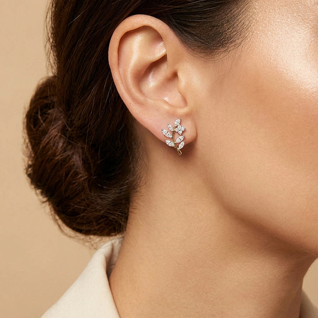 Gold Bloom Leaf Stud Earrings