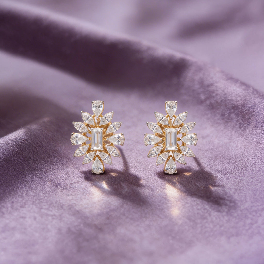Gold Sunburst Bloom Stud Earrings