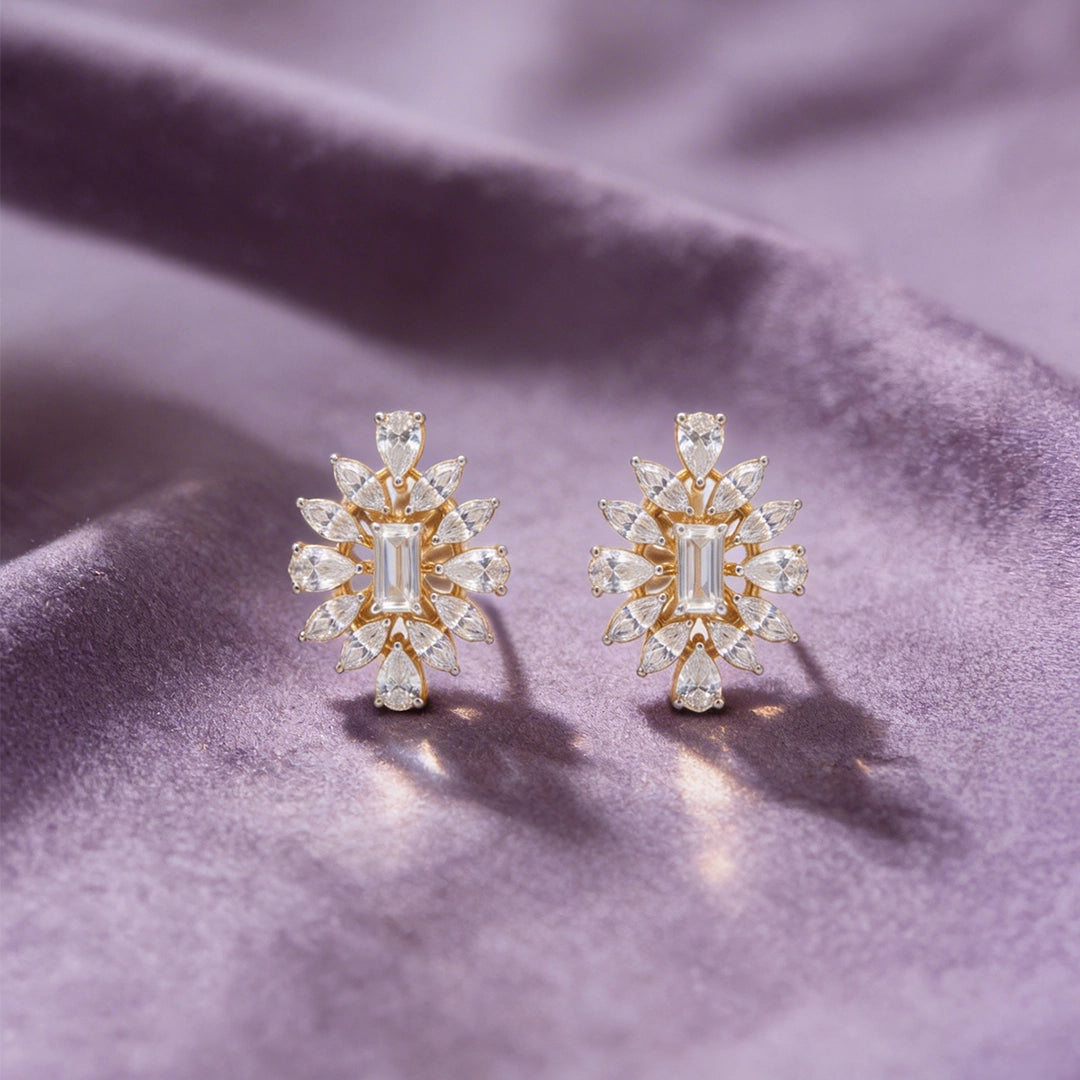 Gold Sunburst Bloom Stud Earrings