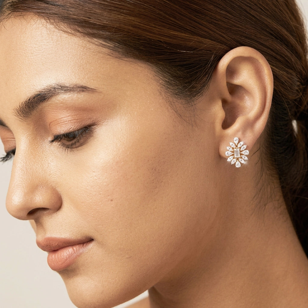 Gold Sunburst Bloom Stud Earrings