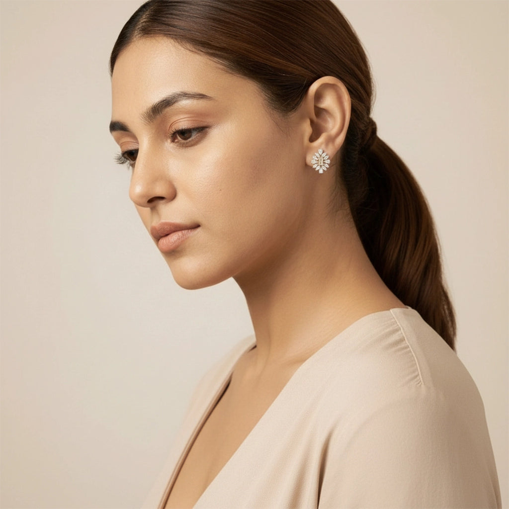 Gold Sunburst Bloom Stud Earrings