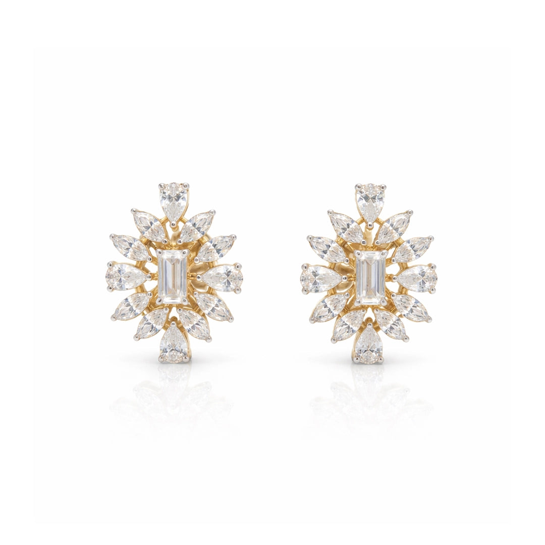 Gold Sunburst Bloom Stud Earrings