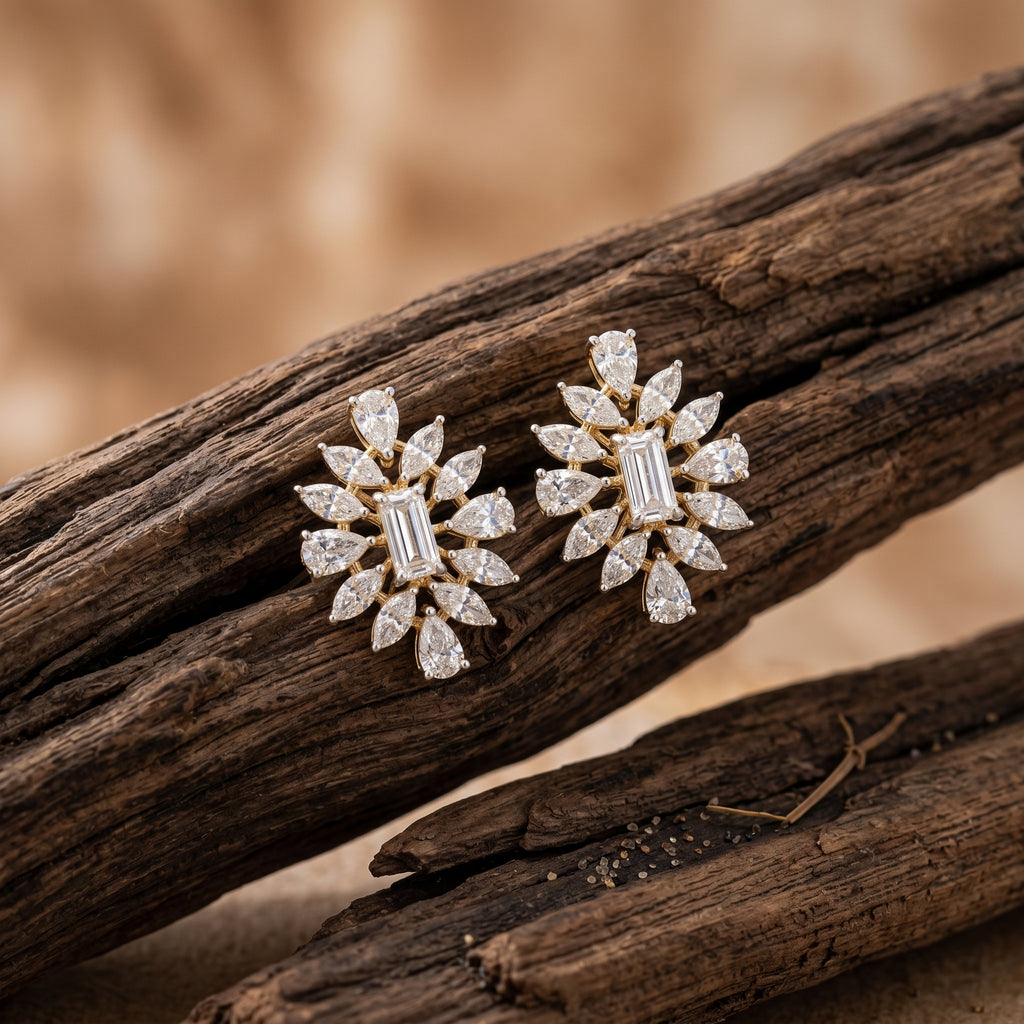Gold Sunburst Bloom Stud Earrings