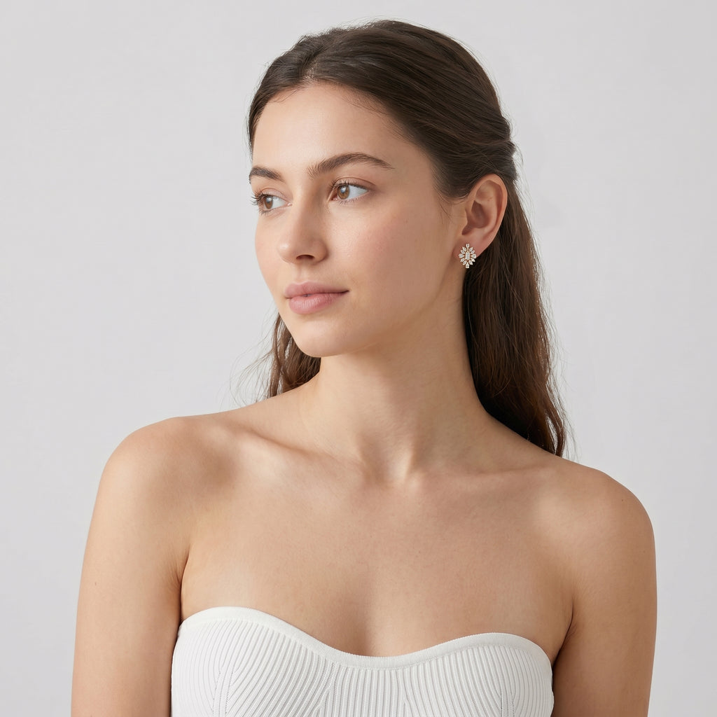 Gold Sunburst Bloom Stud Earrings