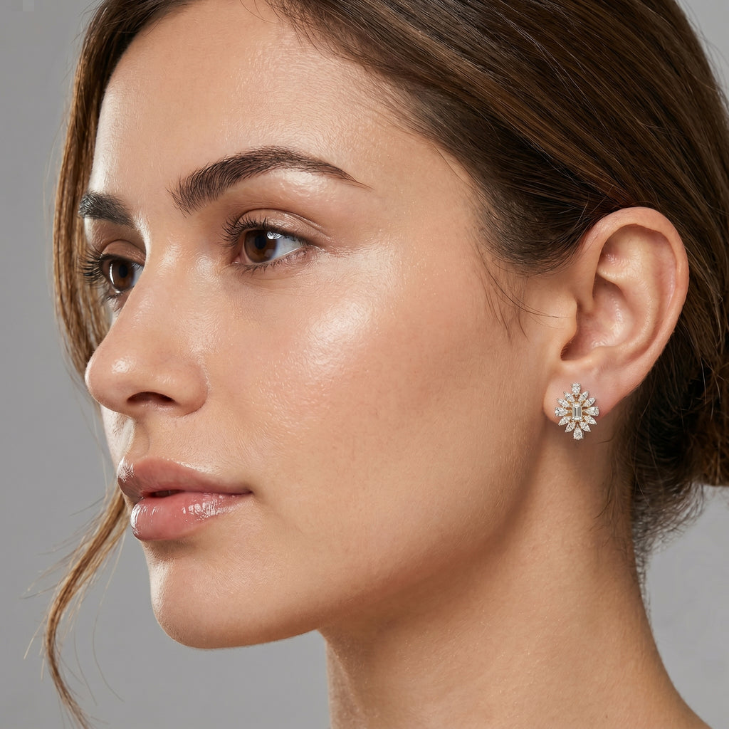 Gold Sunburst Bloom Stud Earrings