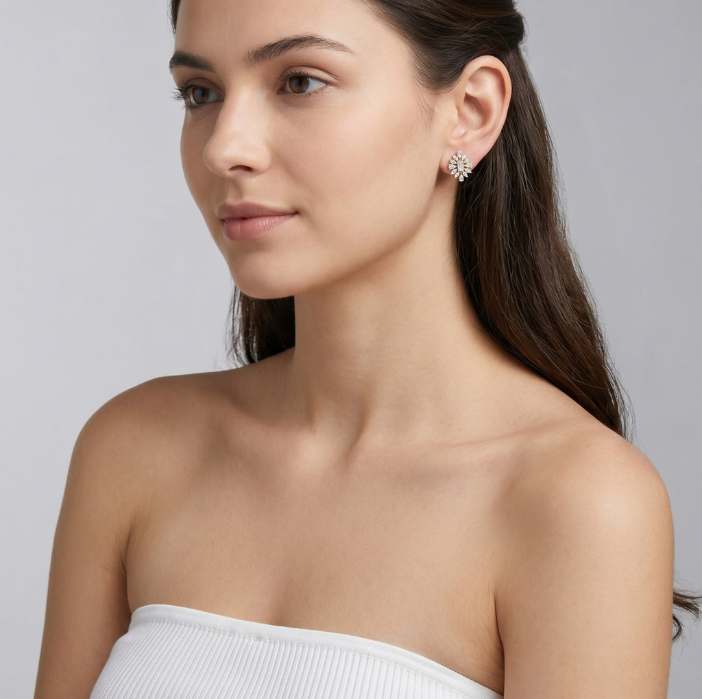 Gold Sunburst Bloom Stud Earrings