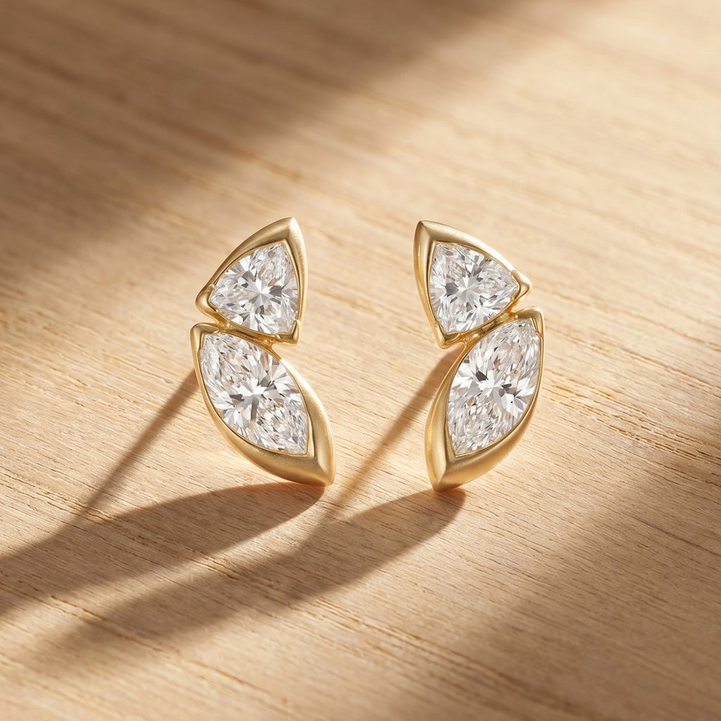 Gold Dual Stone Leaf Earrings