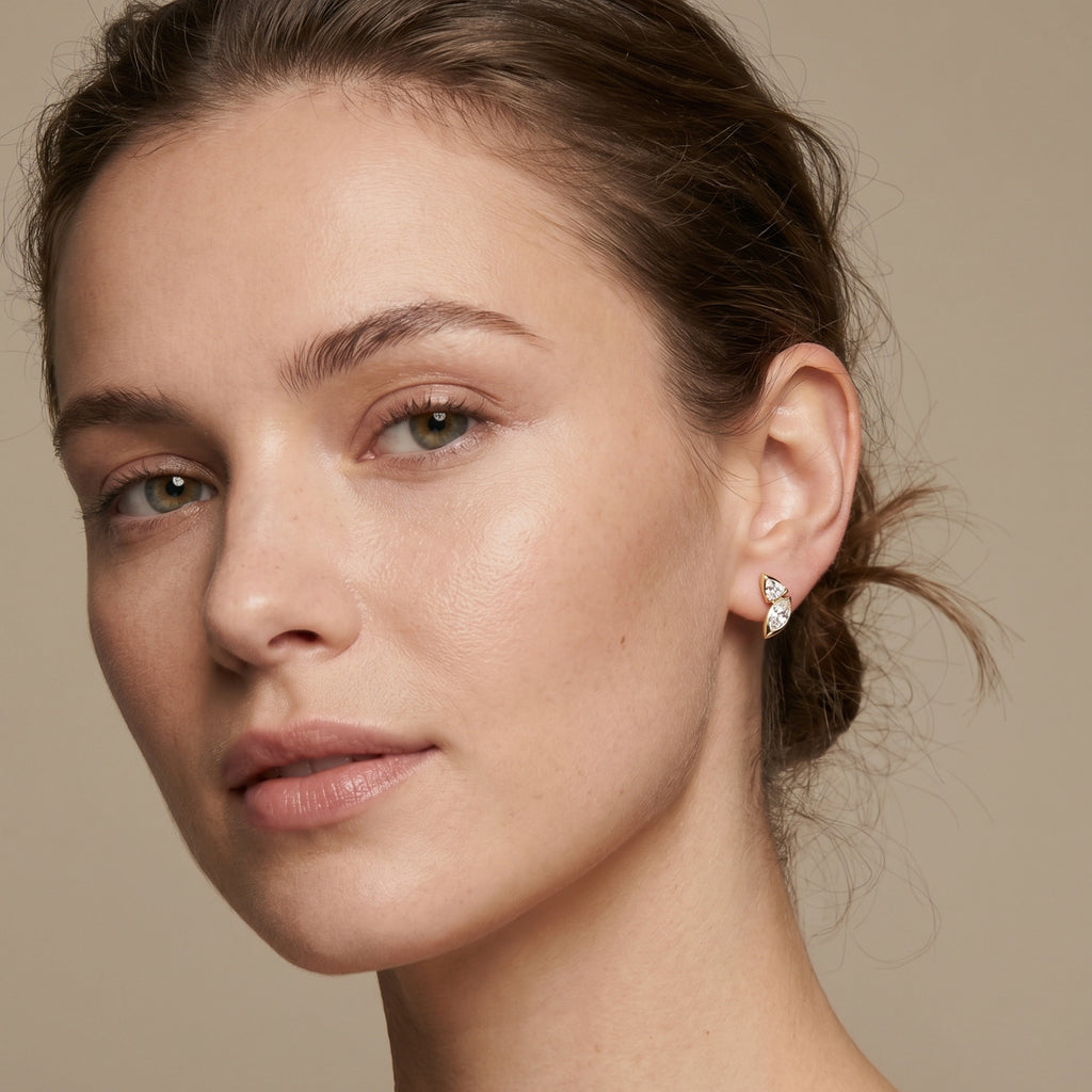 Gold Dual Stone Leaf Earrings
