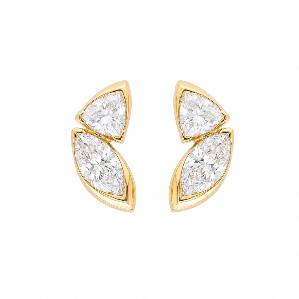 Gold Dual Stone Leaf Earrings