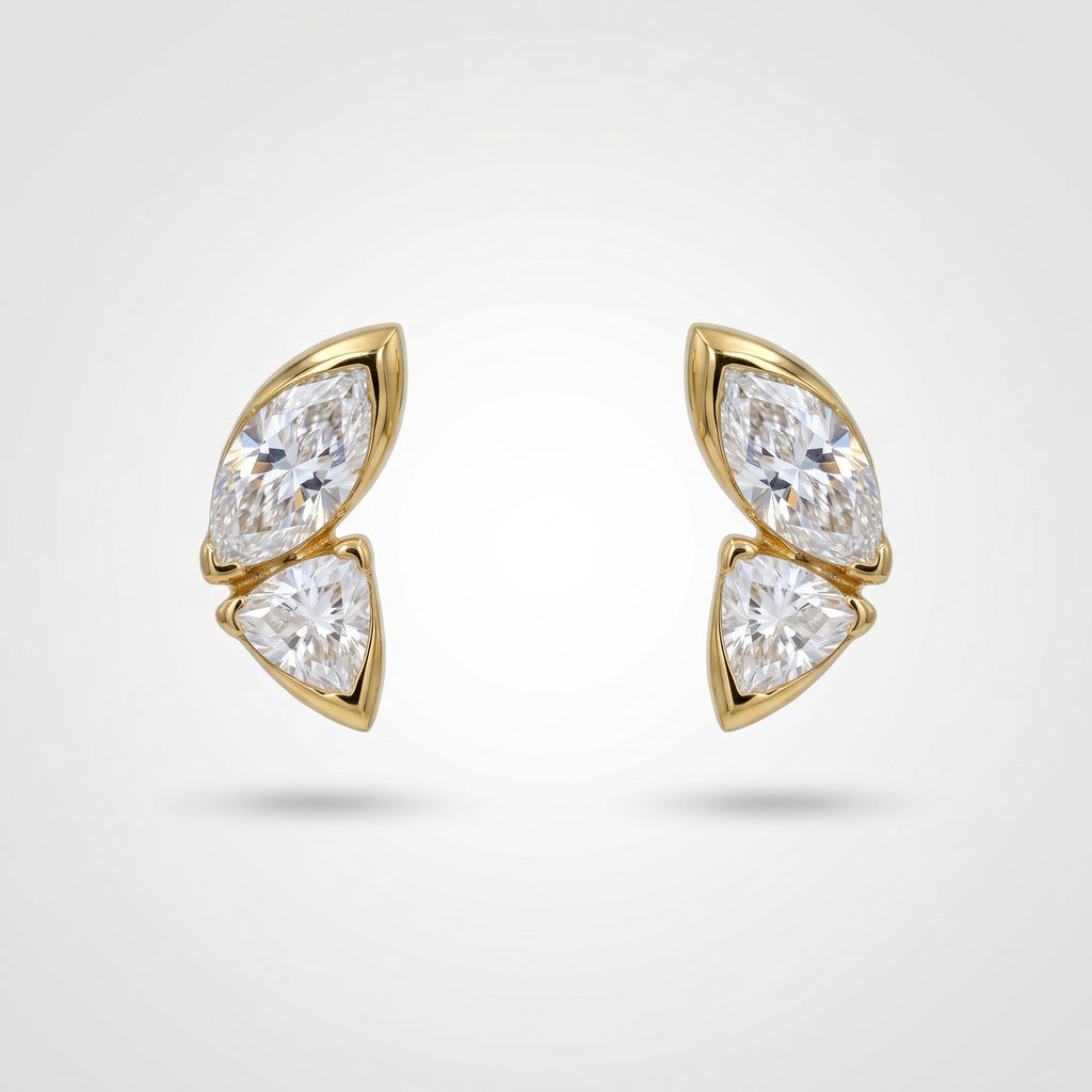 Gold Dual Stone Leaf Earrings