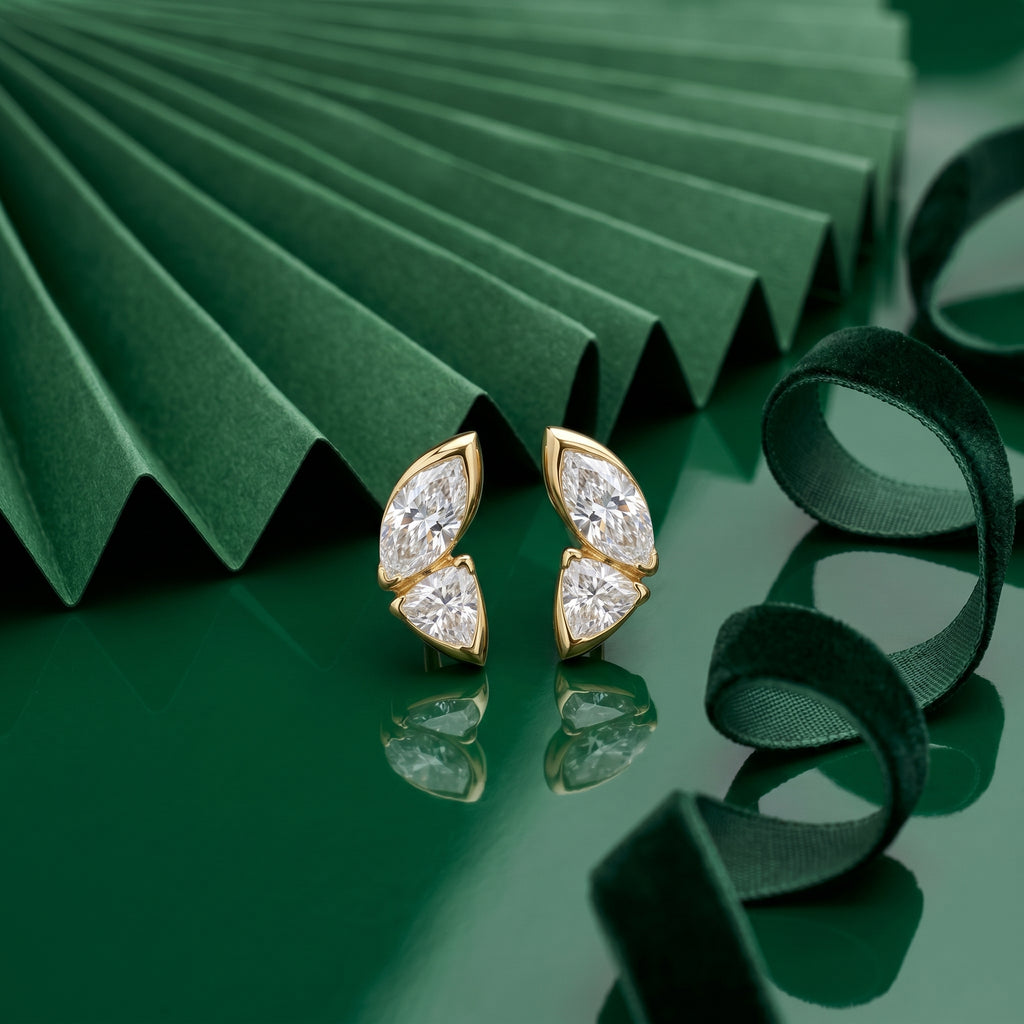 Gold Dual Stone Leaf Earrings
