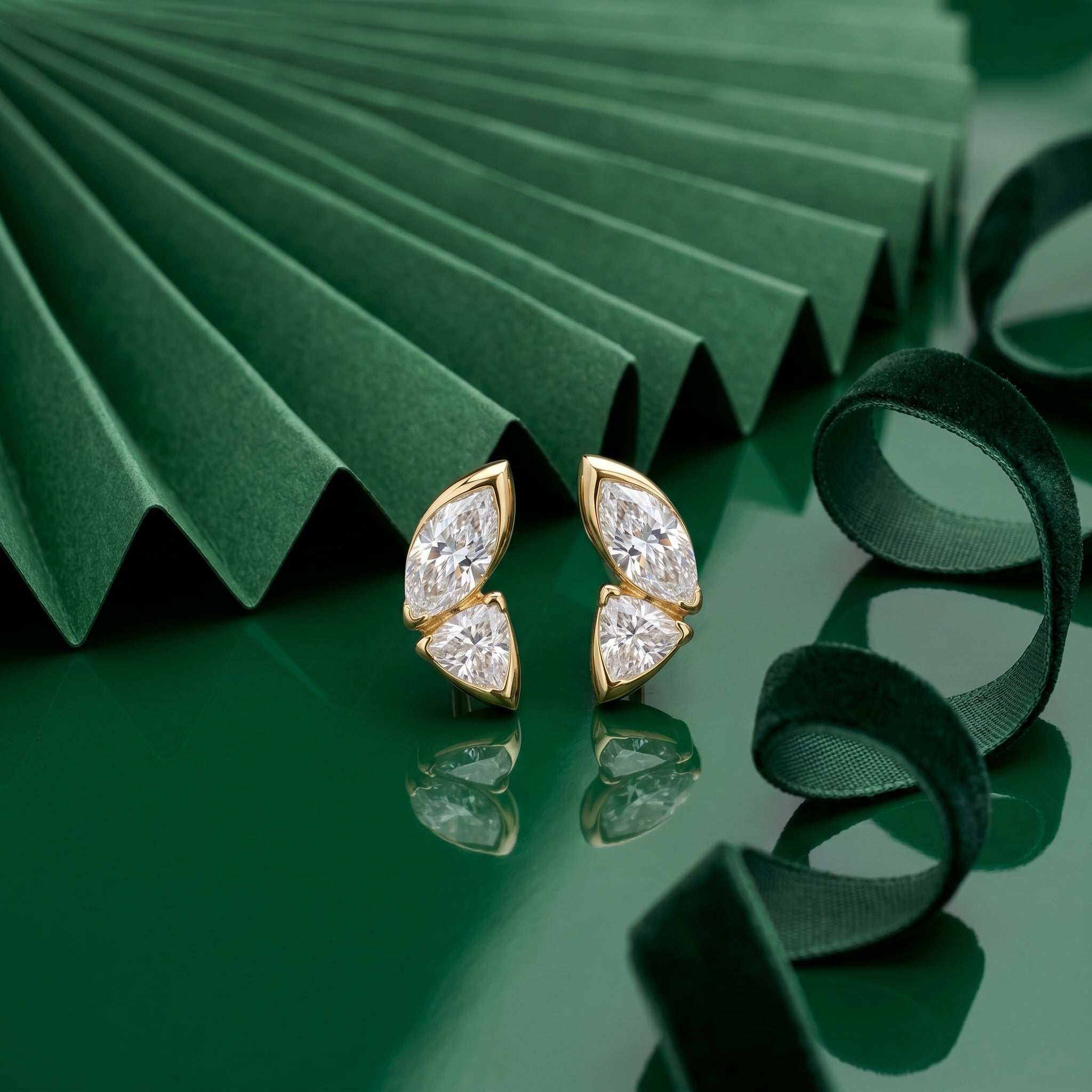 Gold Dual Stone Leaf Earrings