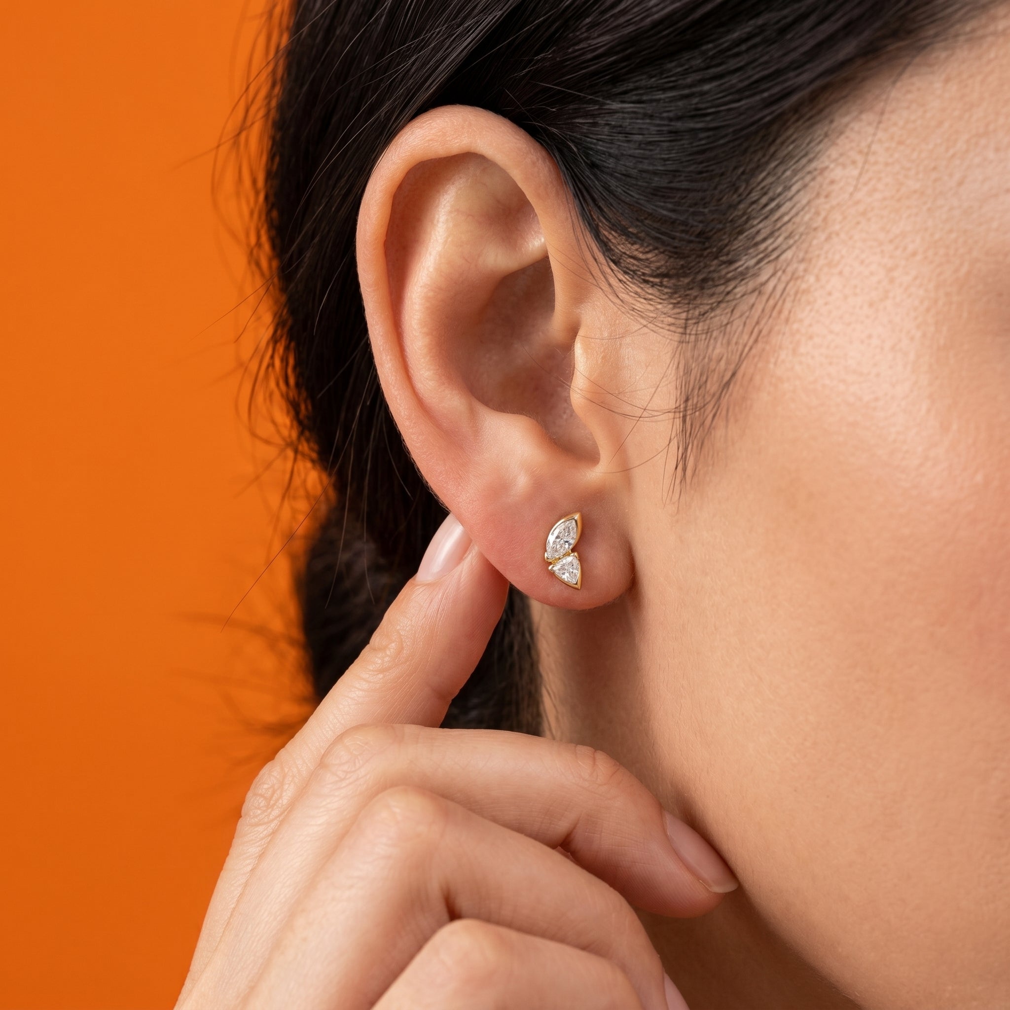 Gold Dual Stone Leaf Earrings
