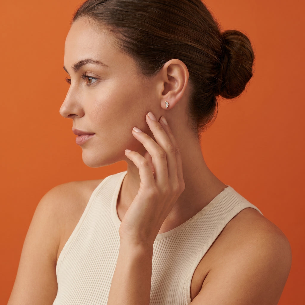 Gold Dual Stone Leaf Earrings
