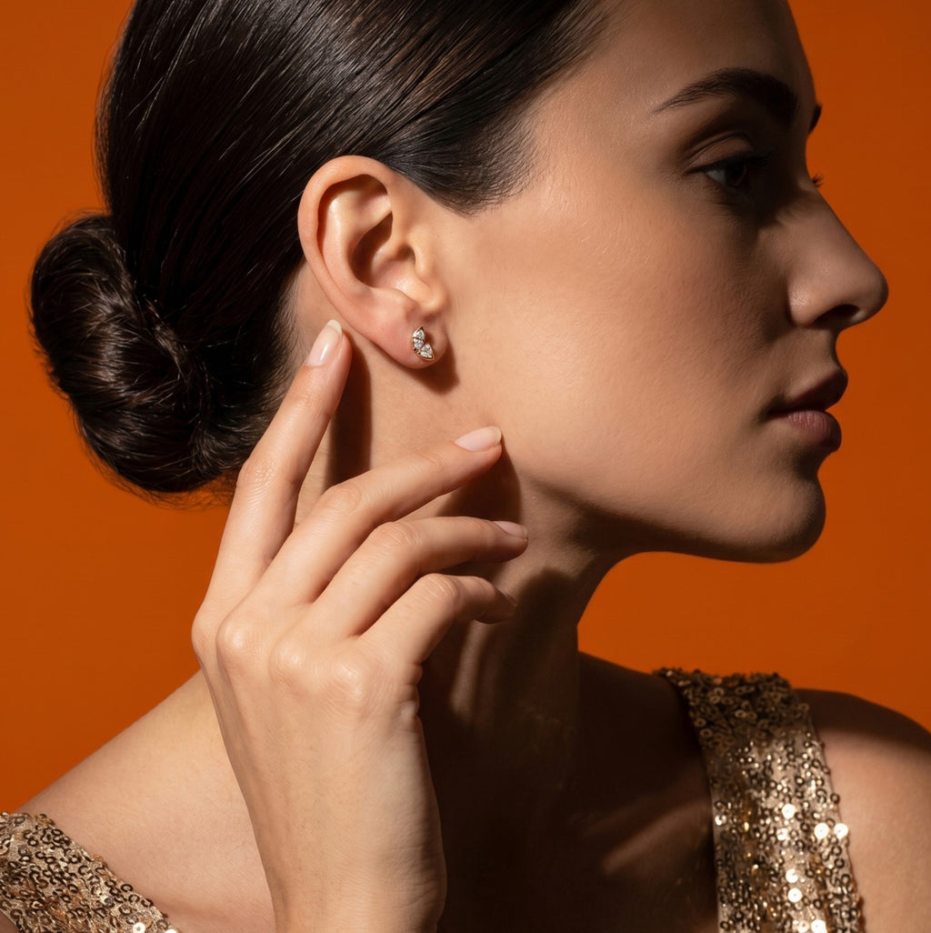 Gold Dual Stone Leaf Earrings