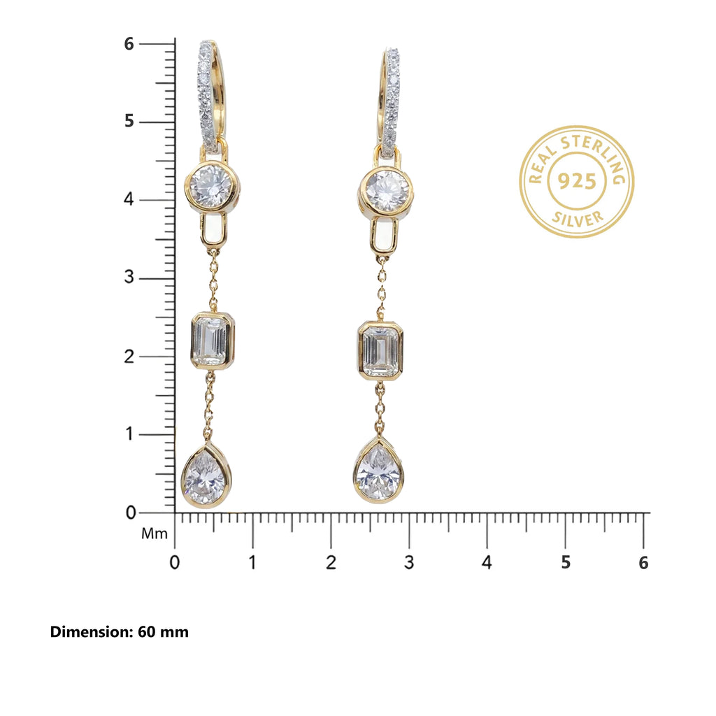 Gold Triple Drop Link Earrings