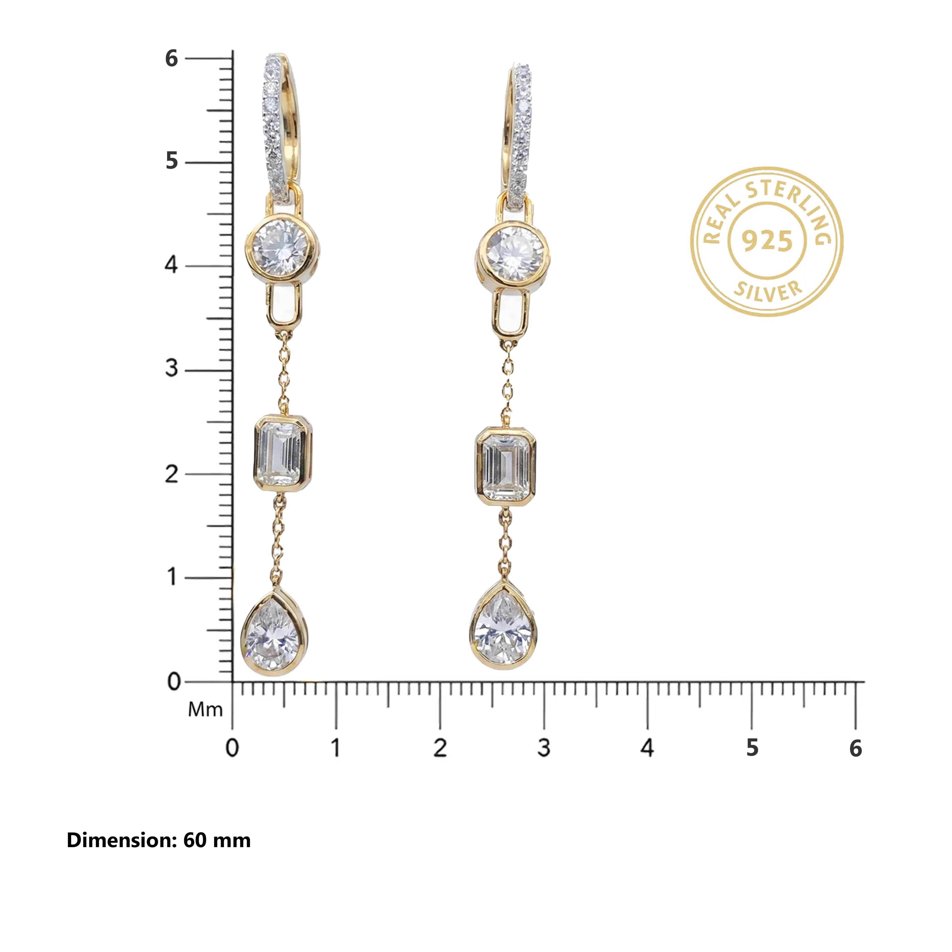 Gold Triple Drop Link Earrings