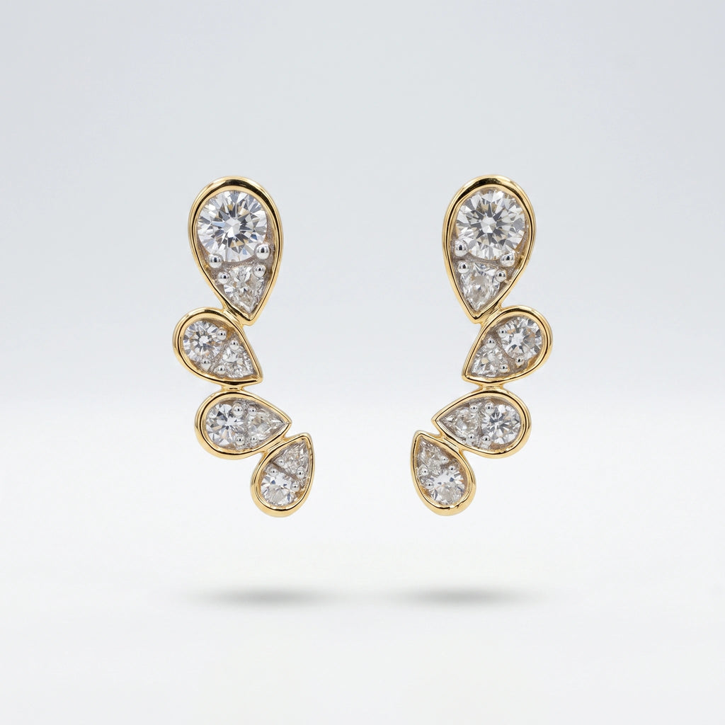 Gold Petal Cascade Stud Earrings