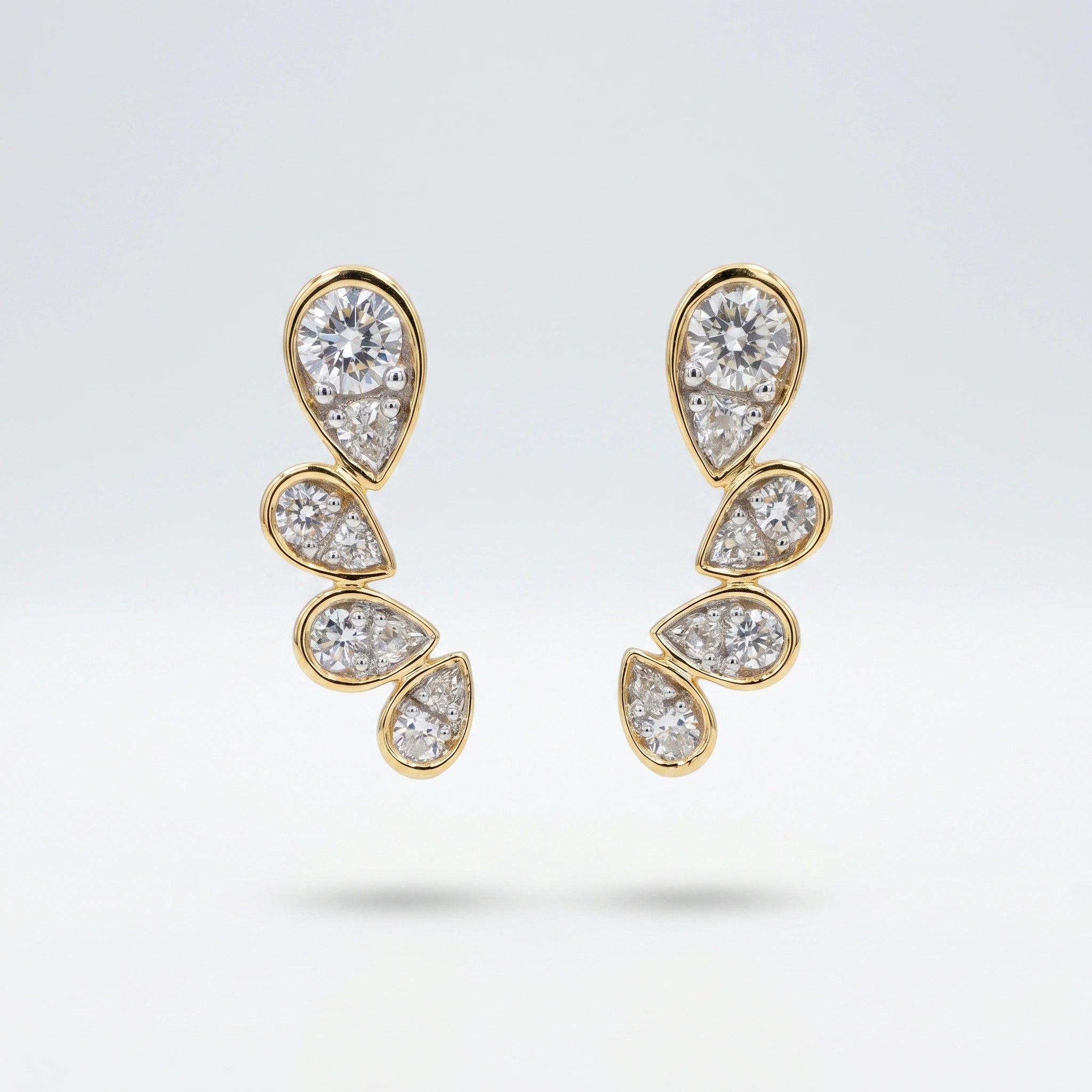 Gold Petal Cascade Stud Earrings