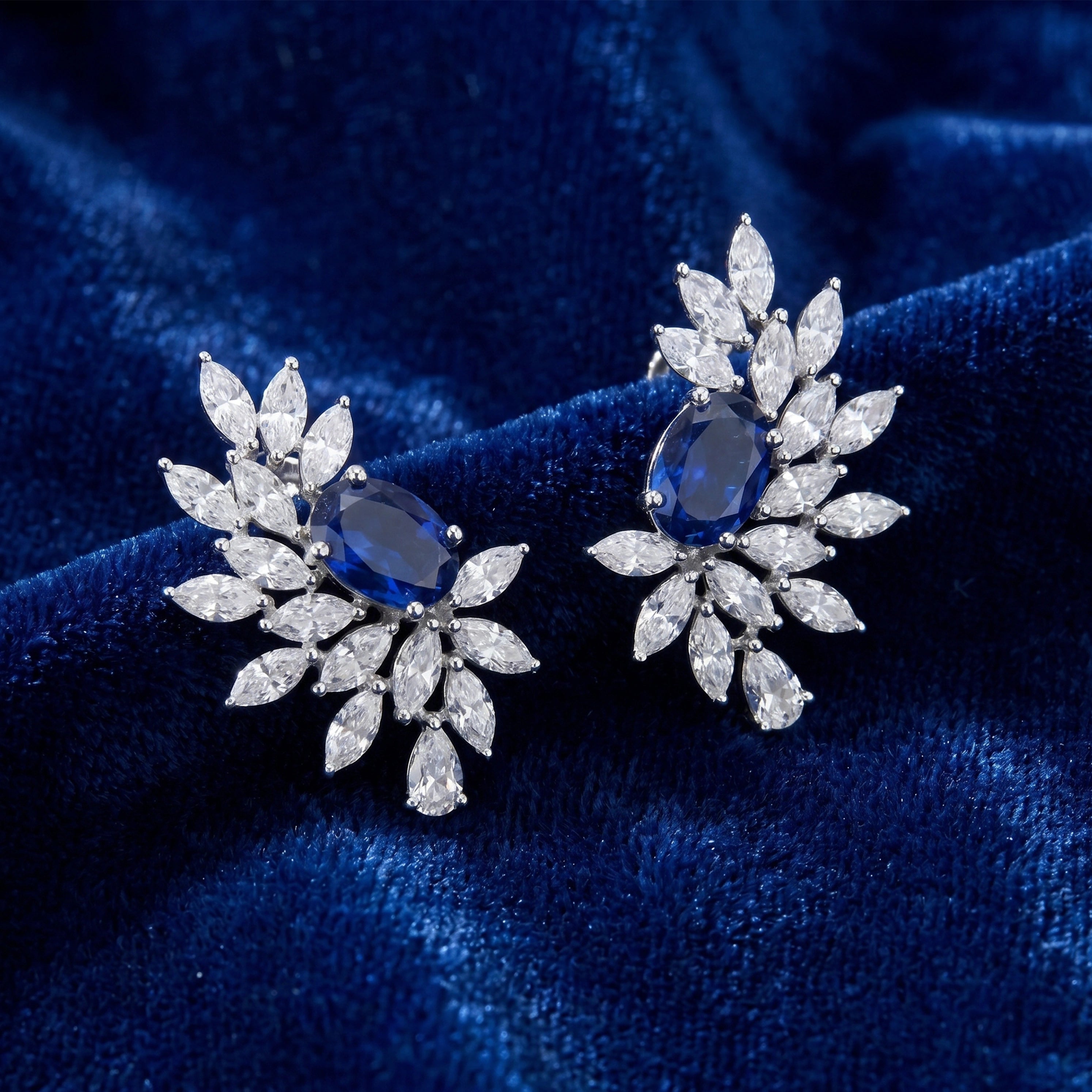 Silver Sapphire Bloom Earrings