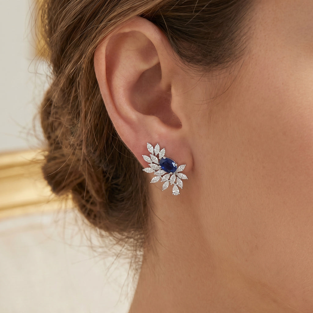 Silver Sapphire Bloom Earrings