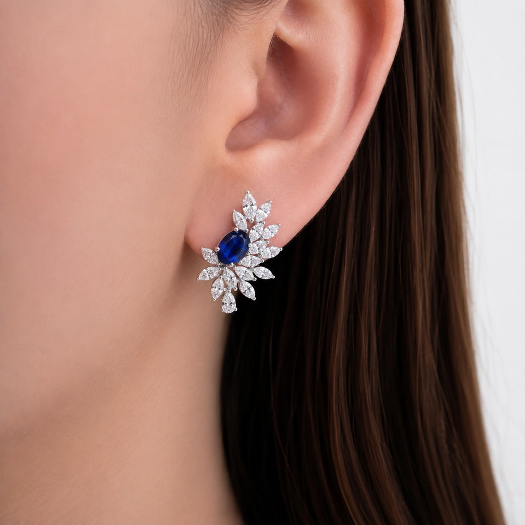 Silver Sapphire Bloom Earrings