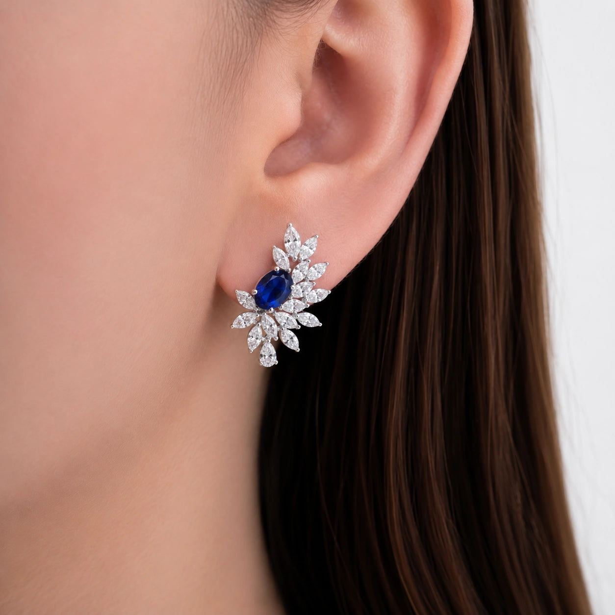 Silver Sapphire Bloom Earrings