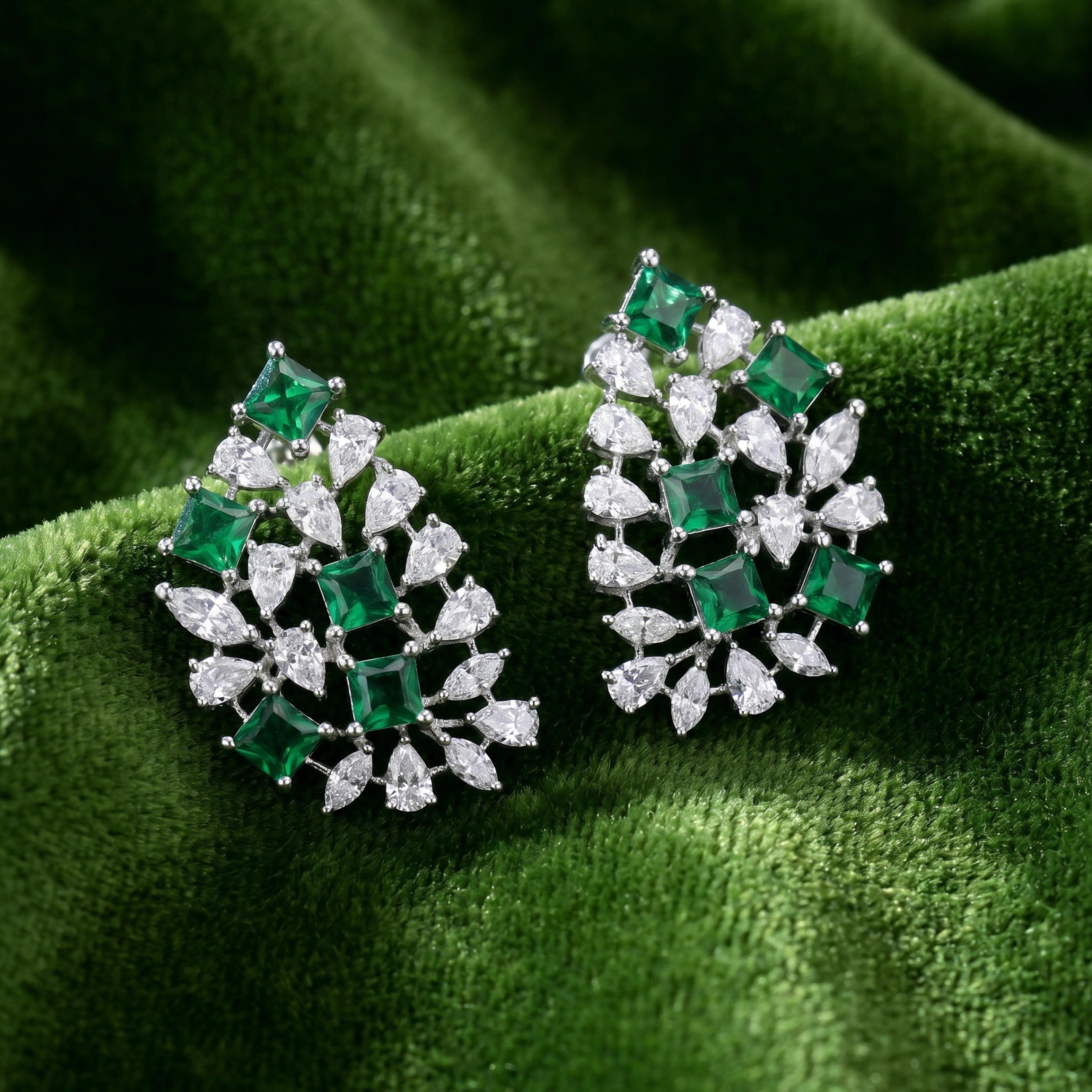 Silver Green Lattice Earrings