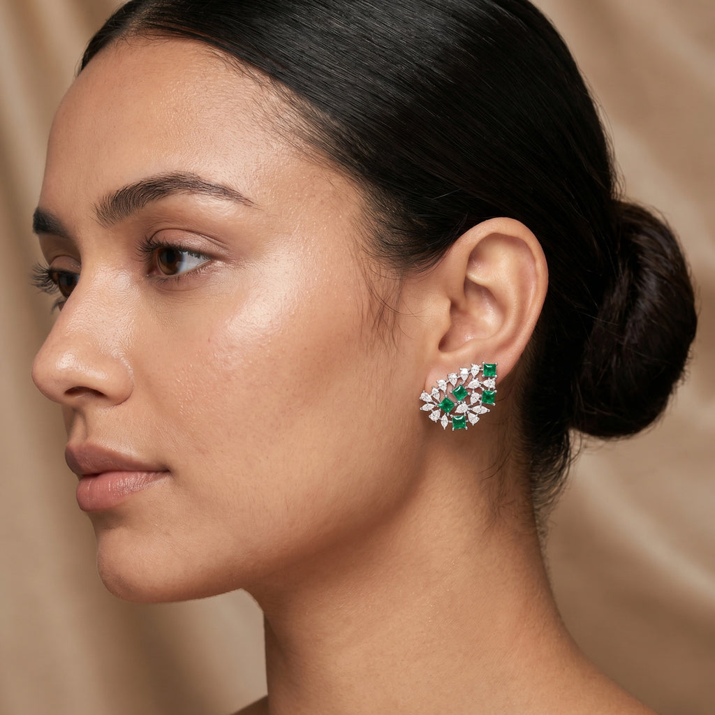 Silver Green Lattice Earrings