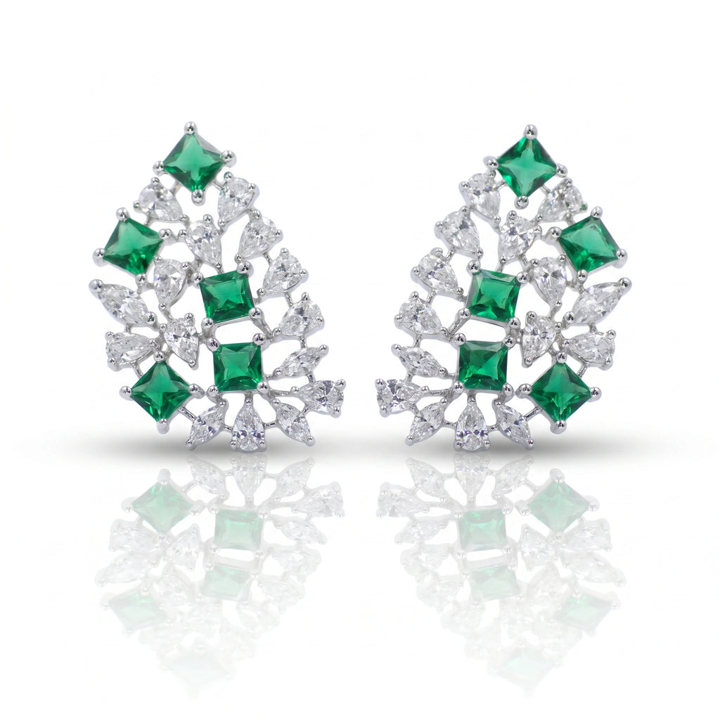 Silver Green Lattice Earrings