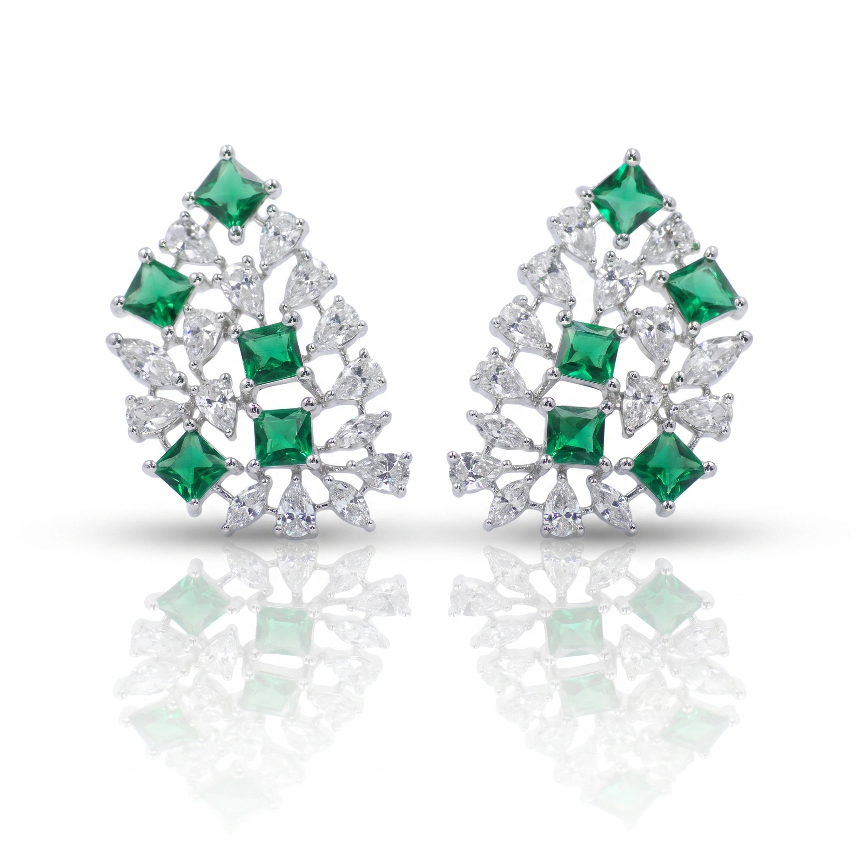 Silver Green Lattice Earrings