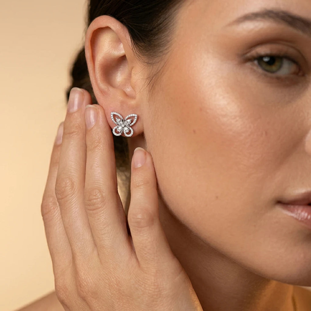 Silver Marquise Butterfly Stud Earrings