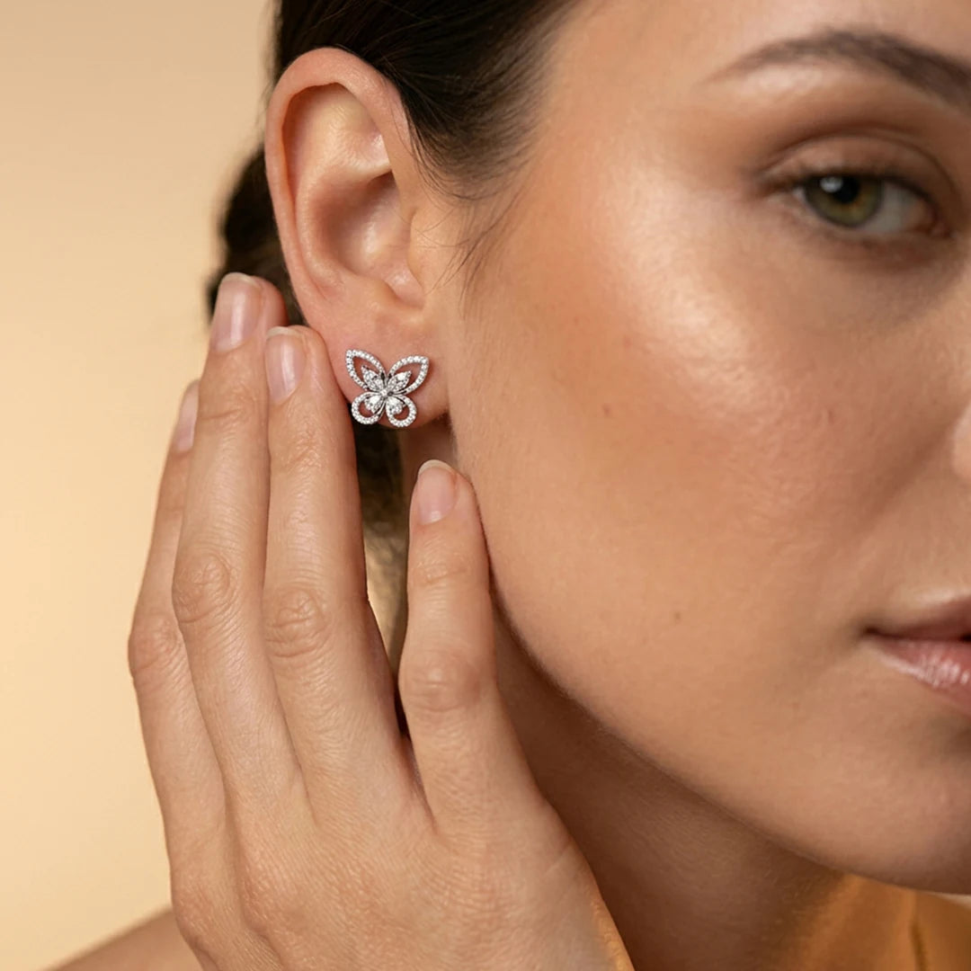 Silver Marquise Butterfly Stud Earrings